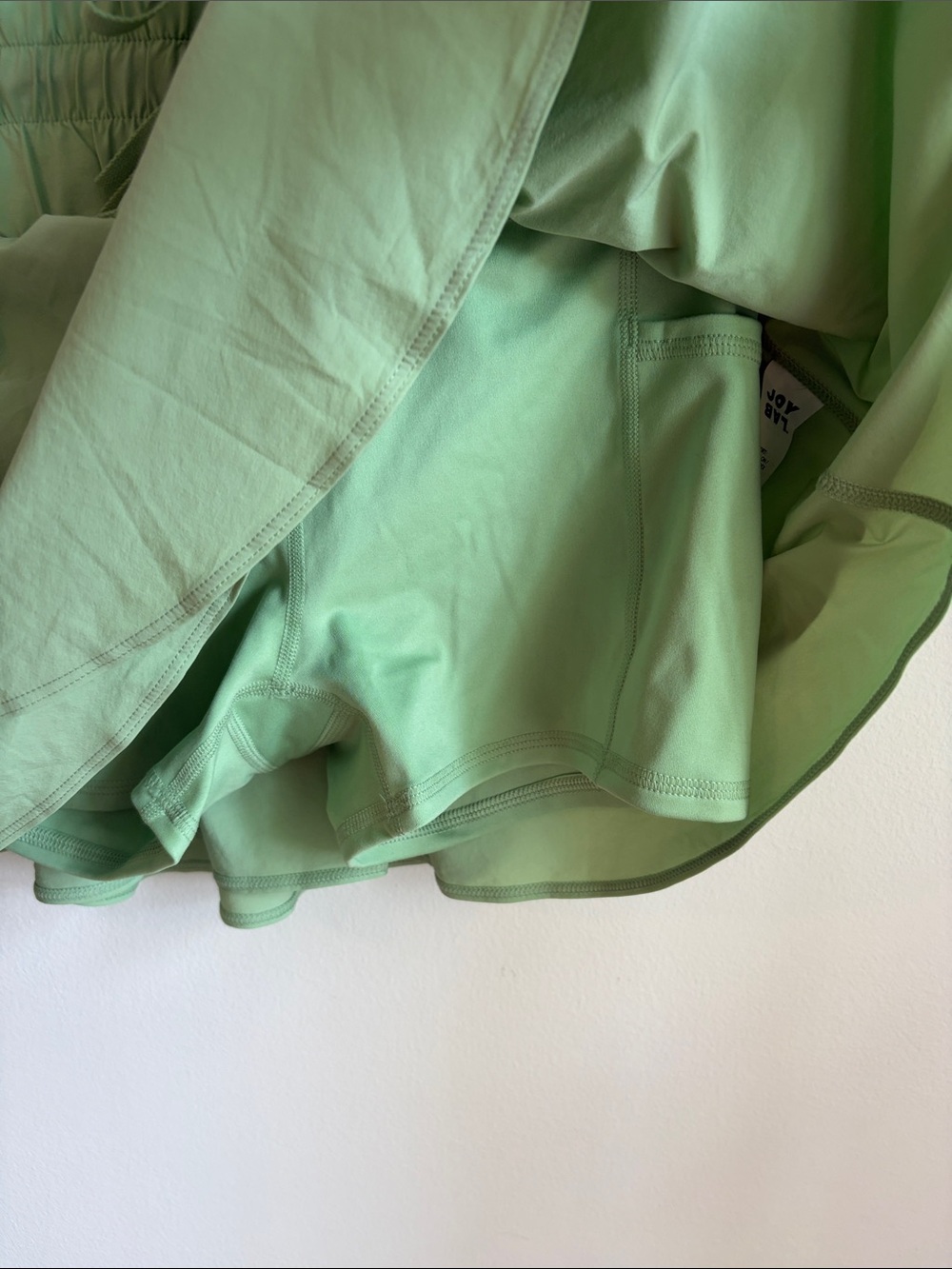 JoyLab Sage Green Tiered Skater Mini Skirt with Built-in Biker Shorts - Picture 4 of 5